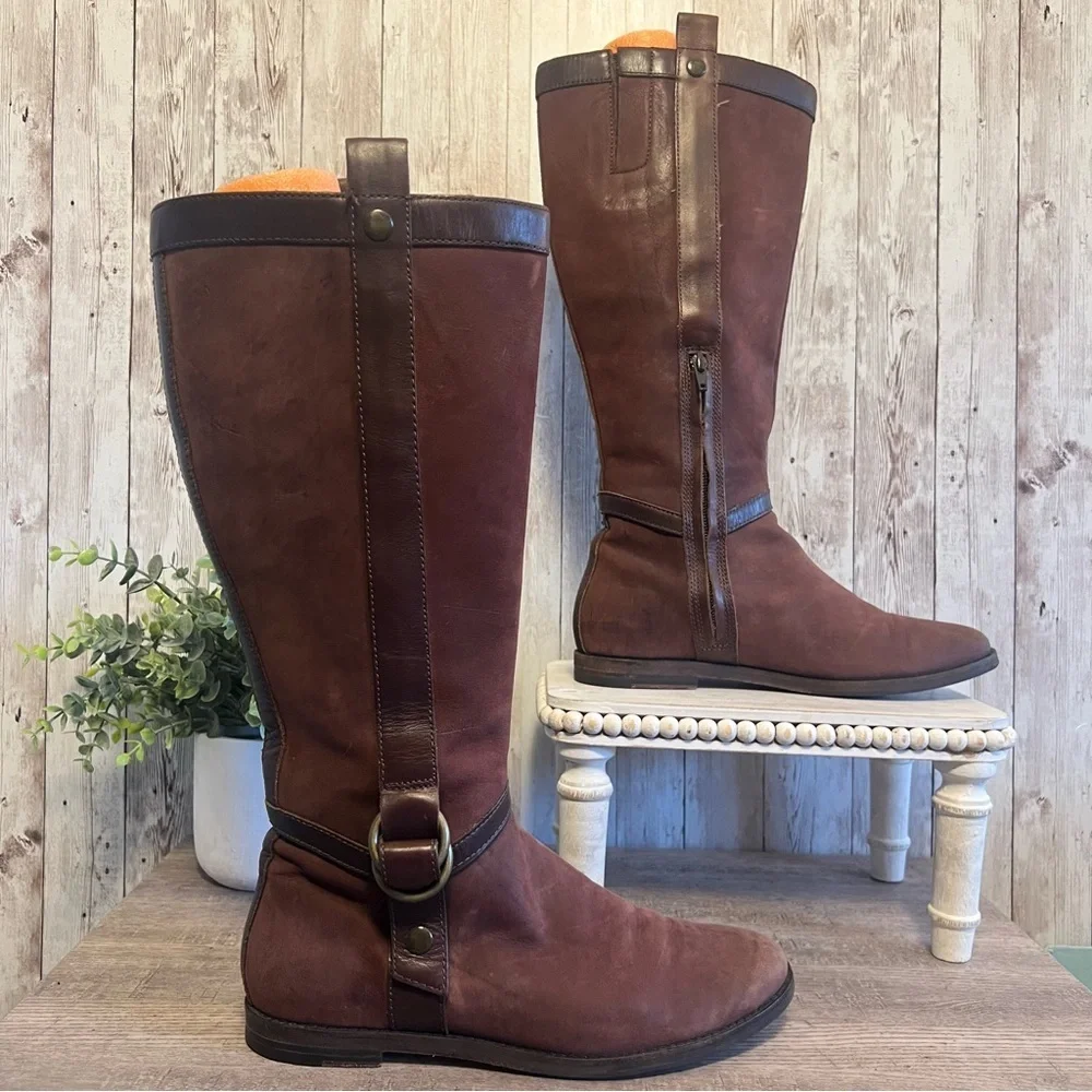 Cole Haan Dark Brown Tall Leather Riding Boots Preppy Country Womens 7.5
